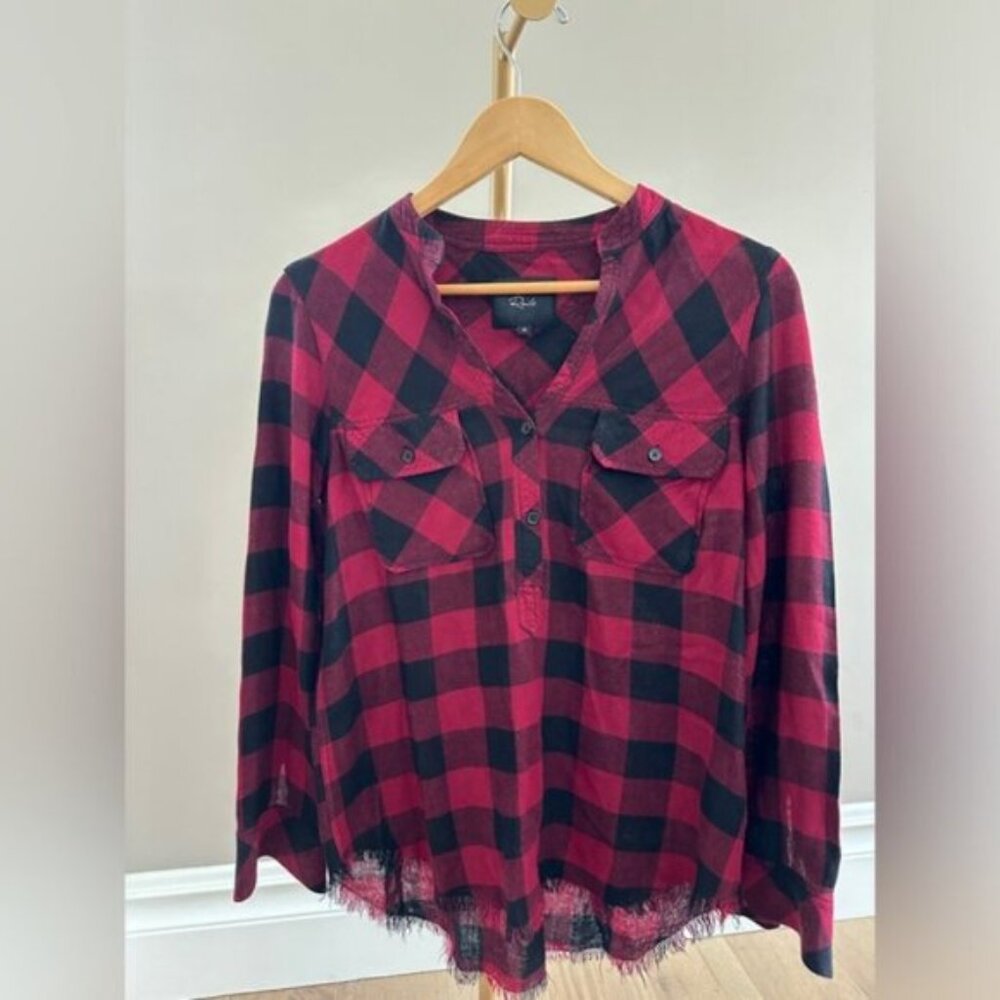 Rails Redding Buffalo Plaid Shirt XS Linen Blend Fringe Trim XS